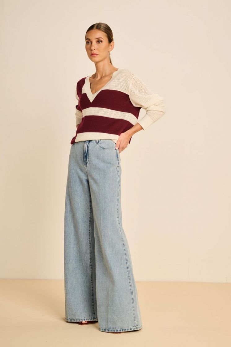 WIDE LEG FLARED BLUE DENIM