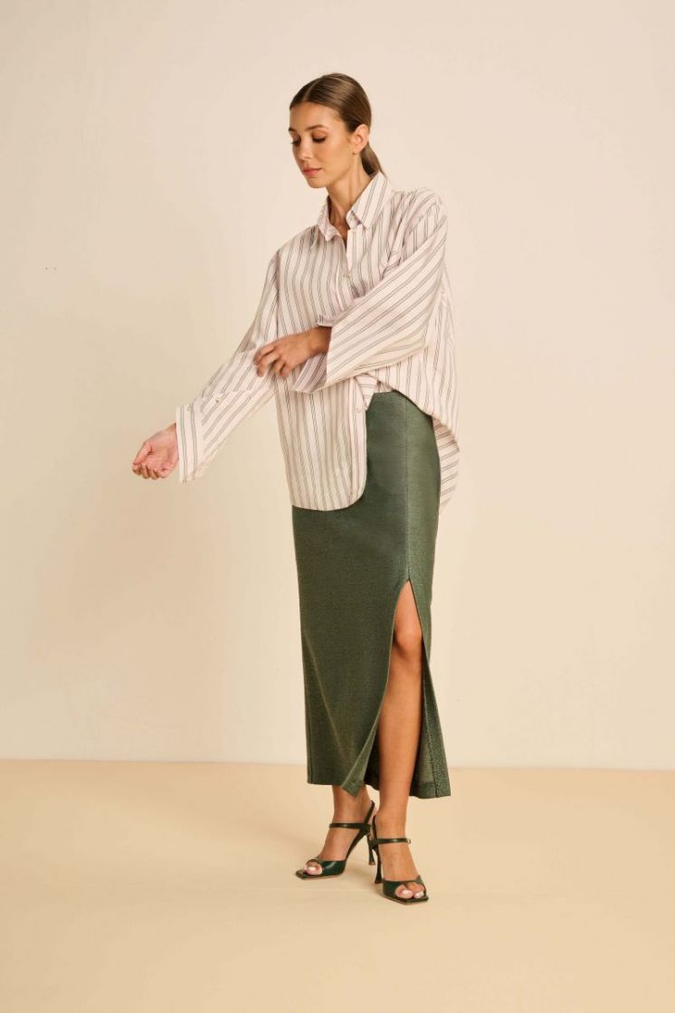 RAFFIA MIDI SKIRT BOTTLE GREEN