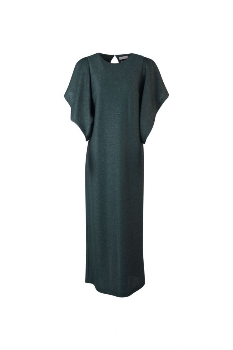 RAFFIA LONG DRESS BOTTLE GREEN