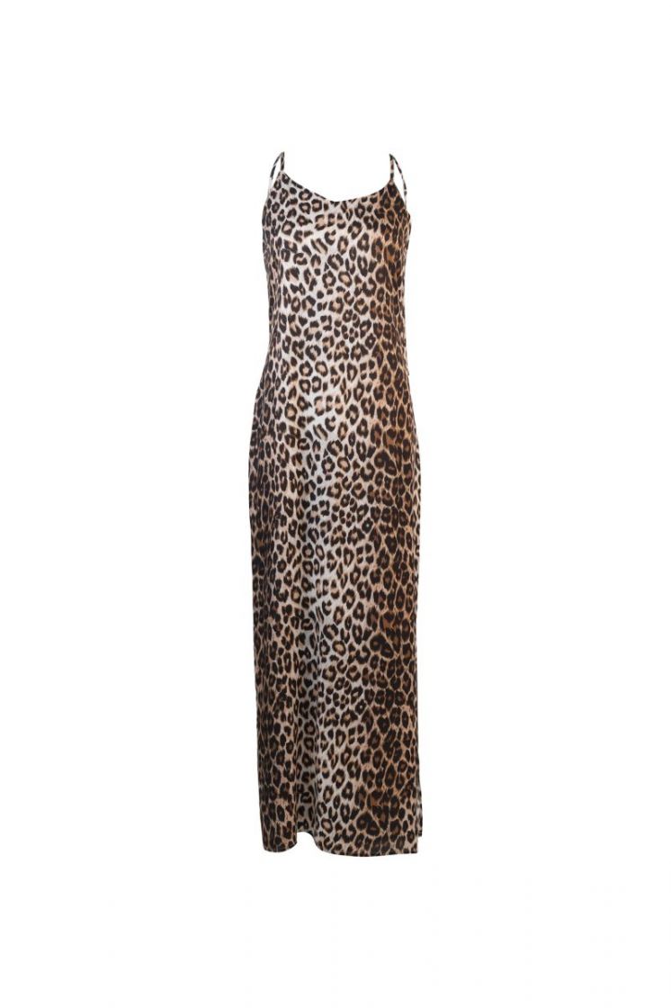 LEOPARD LONG SLIPDRESS BEIGE