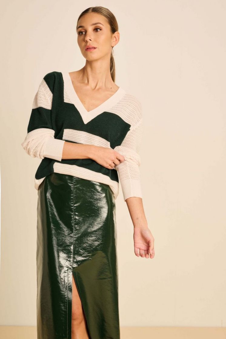 VERNIS MIDI SKIRT BOTTLE GREEN