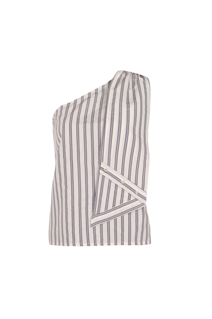 ONE SHOULDER STRIPE TOP WHTE