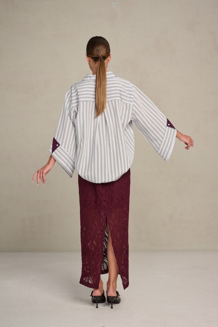 STRIPE CUFF SLEEVE BLUE/MERLOT