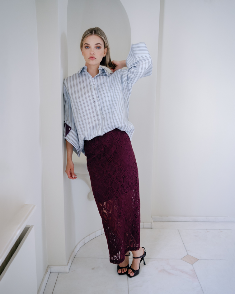 STRIPE CUFF SLEEVE BLUE/MERLOT