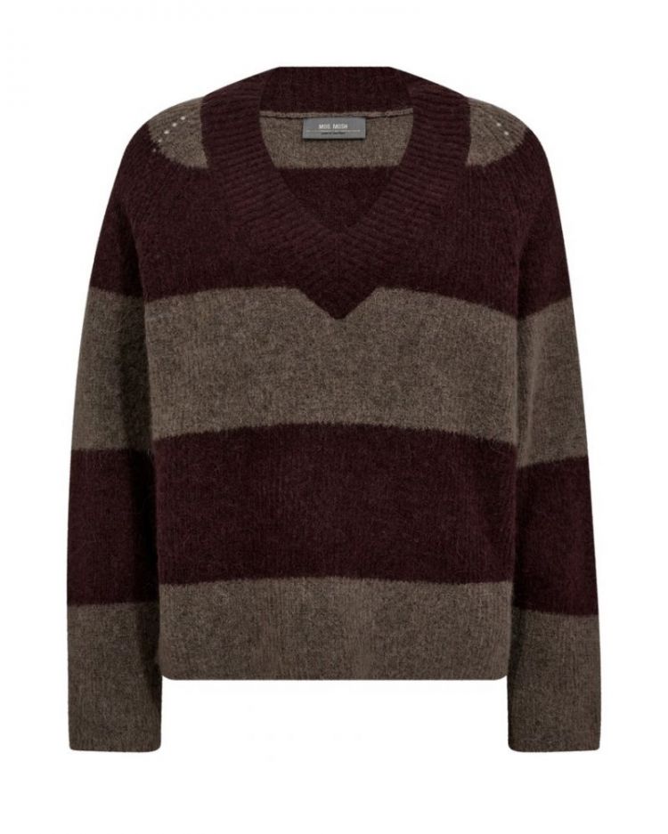 STRIPE V NECK 159 FUDGE