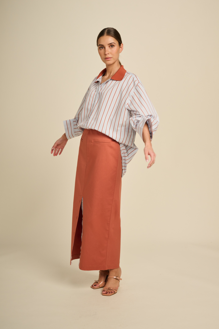 STRIPE BLOUSE BICOLOR TERRACOTTA MIX