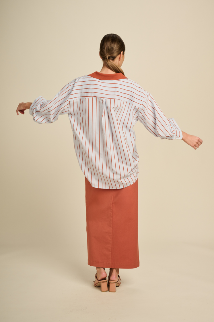 STRIPE BLOUSE BICOLOR TERRACOTTA MIX