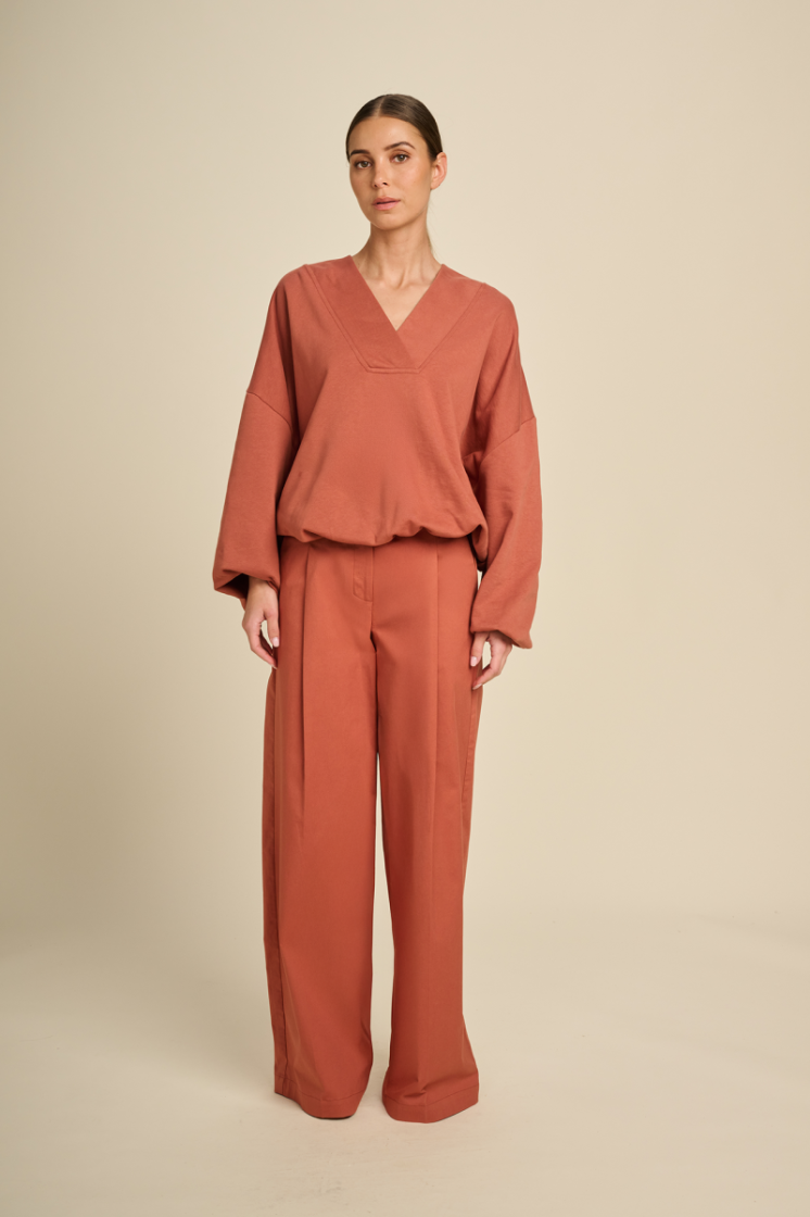 SWEATER JERSEY V LM TERRACOTTA