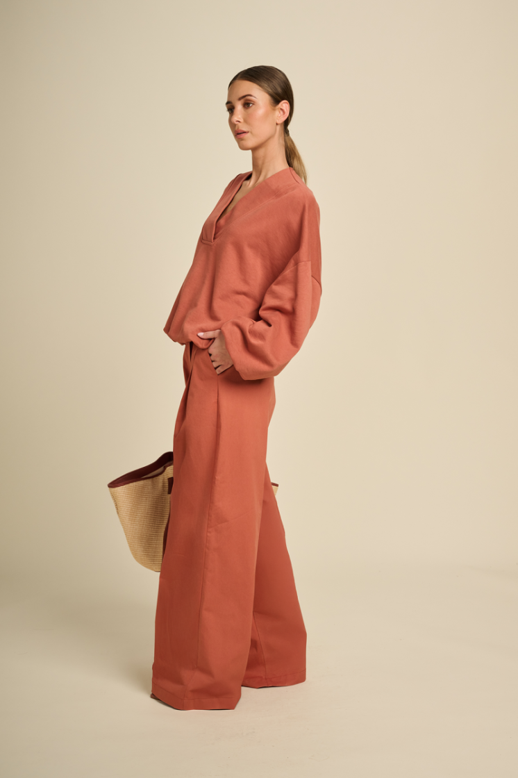 SWEATER JERSEY V LM TERRACOTTA