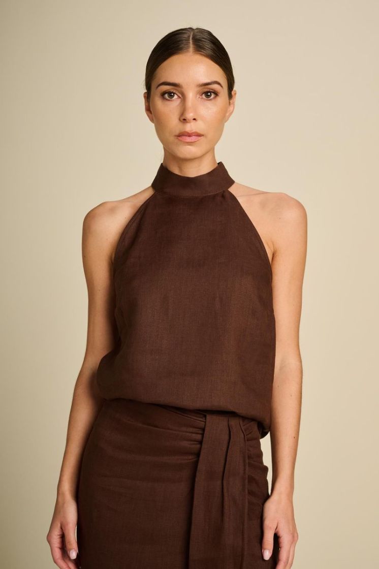 LINEN HALTERTOP BRONZE