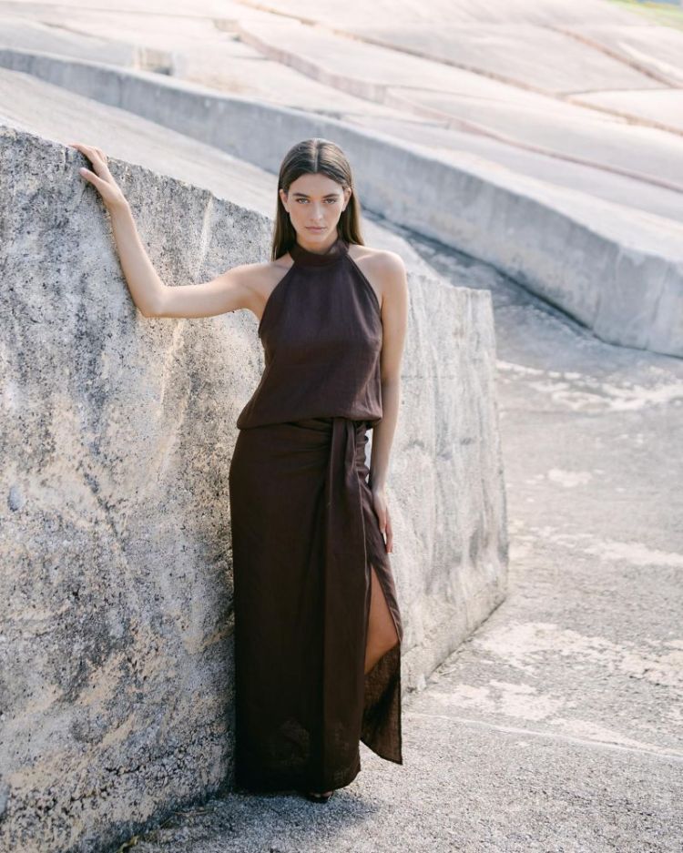LINEN LONG SKIRT BRONZE