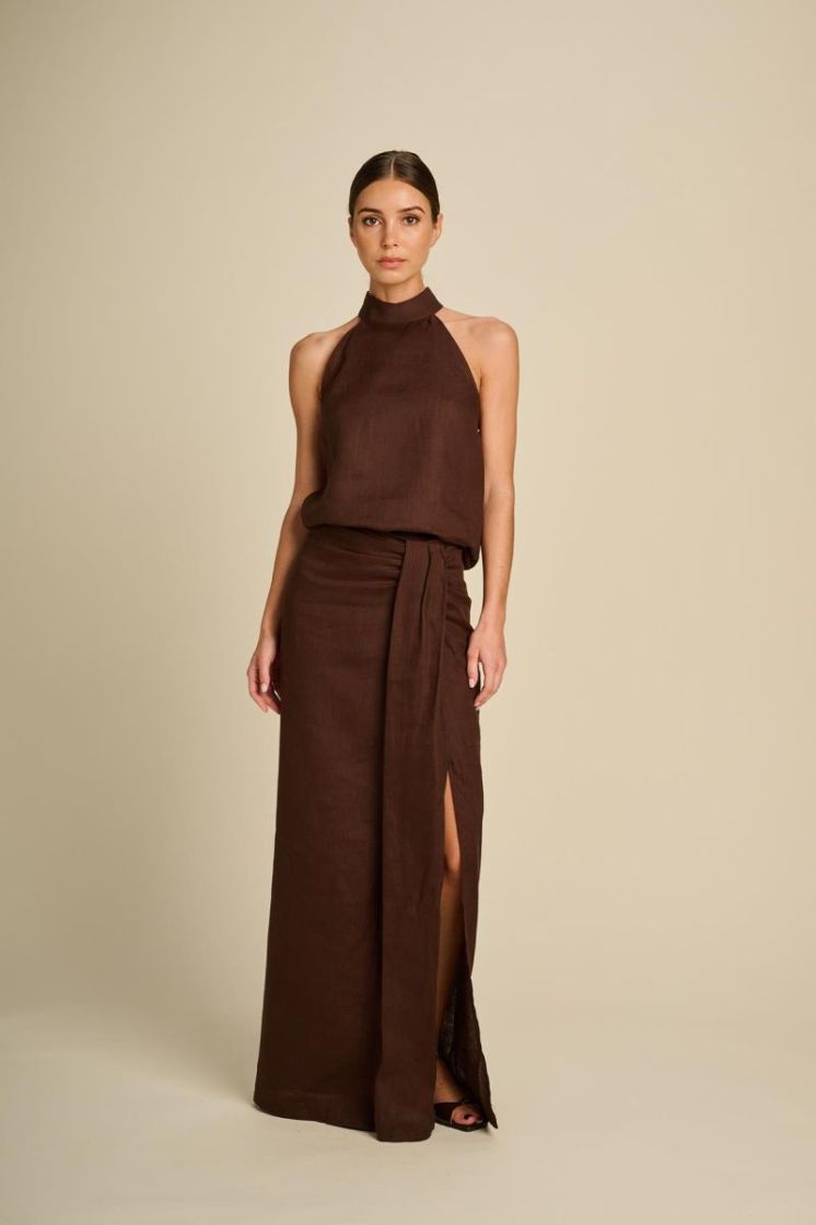 LINEN LONG SKIRT BRONZE