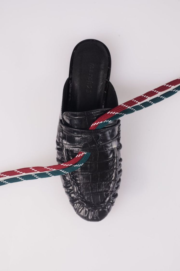 OPEN MOCASSIN CROCO BLACK CROCO