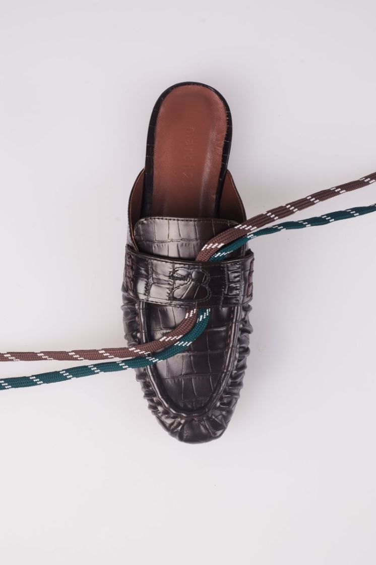 OPEN MOCASSIN CROCO CHOCOLAT CROCO