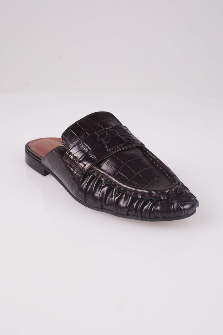 OPEN MOCASSIN CROCO CHOCOLAT CROCO